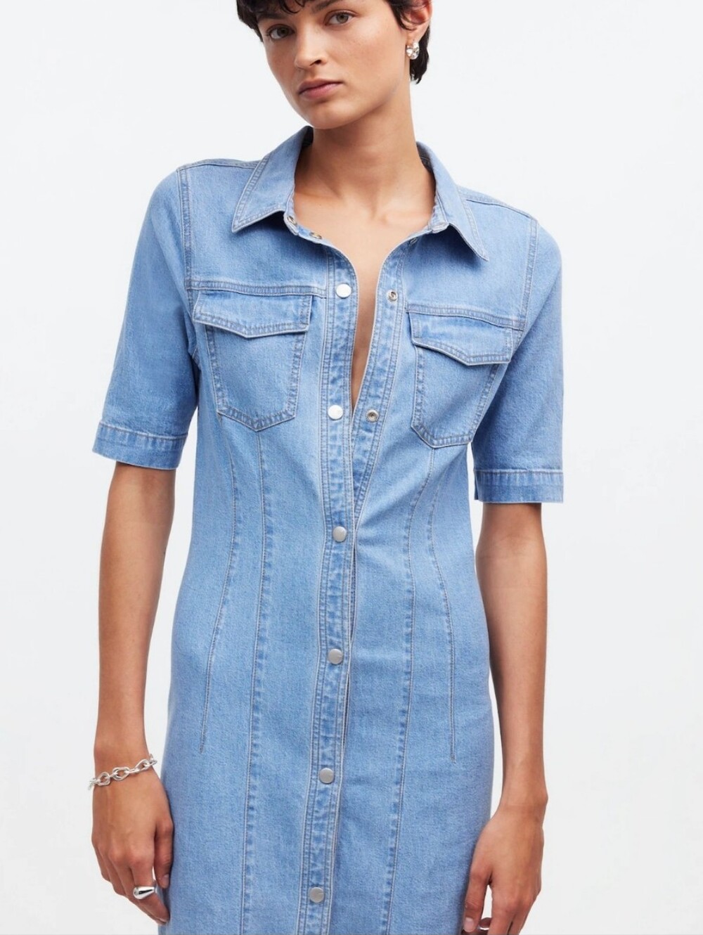 Madewell Denim Seamed Mini Shirtdress Palermo Wash Size 8